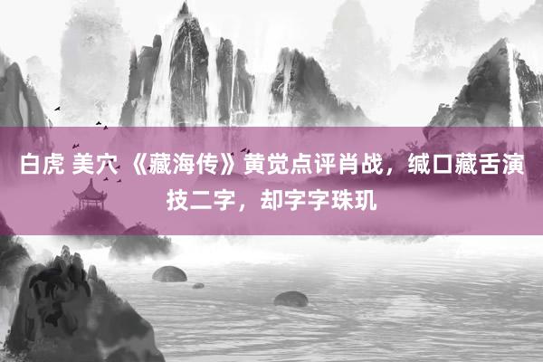 白虎 美穴 《藏海传》黄觉点评肖战，缄口藏舌演技二字，却字字珠玑