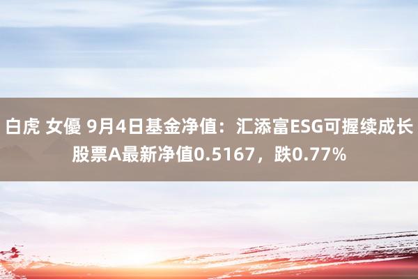 白虎 女優 9月4日基金净值：汇添富ESG可握续成长股票A最新净值0.5167，跌0.77%